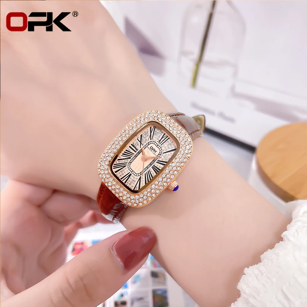 OPK-Montre quartzo simples pour dames, pulseira totalmente en diamante, scala romana, 8616