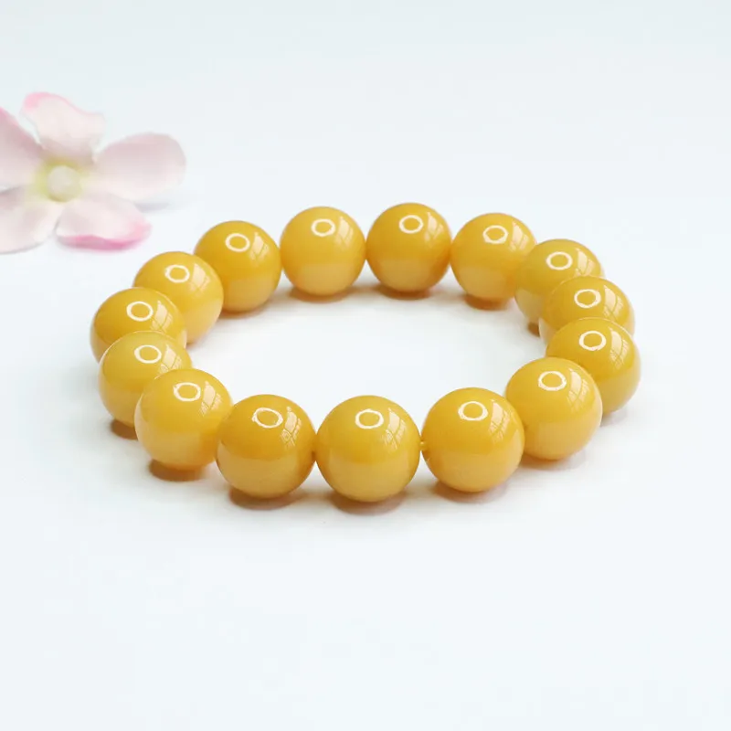 

JiaLe/ Natural Rare Chicken Oil Yellow Burmese Jade about Beads 13mm Elastic Bracelet Men's Fine Jewelry Simple and Elegant Gift