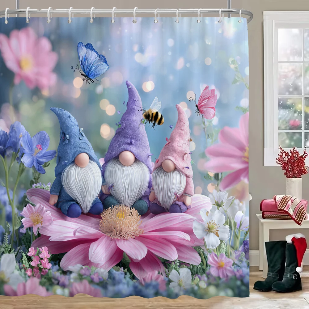 

Cartoon cute elf Elf Santa Claus Shower Curtain with Hooks Christmas Shower Curtain home for Christmas day decoration Curtain