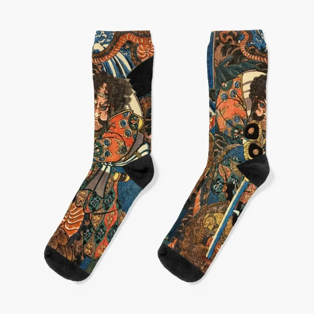 Utagawa Kuniyoshi: Japanese samurai killing a huge python Socks luxury tennis New year's Boy Child Socks Women's