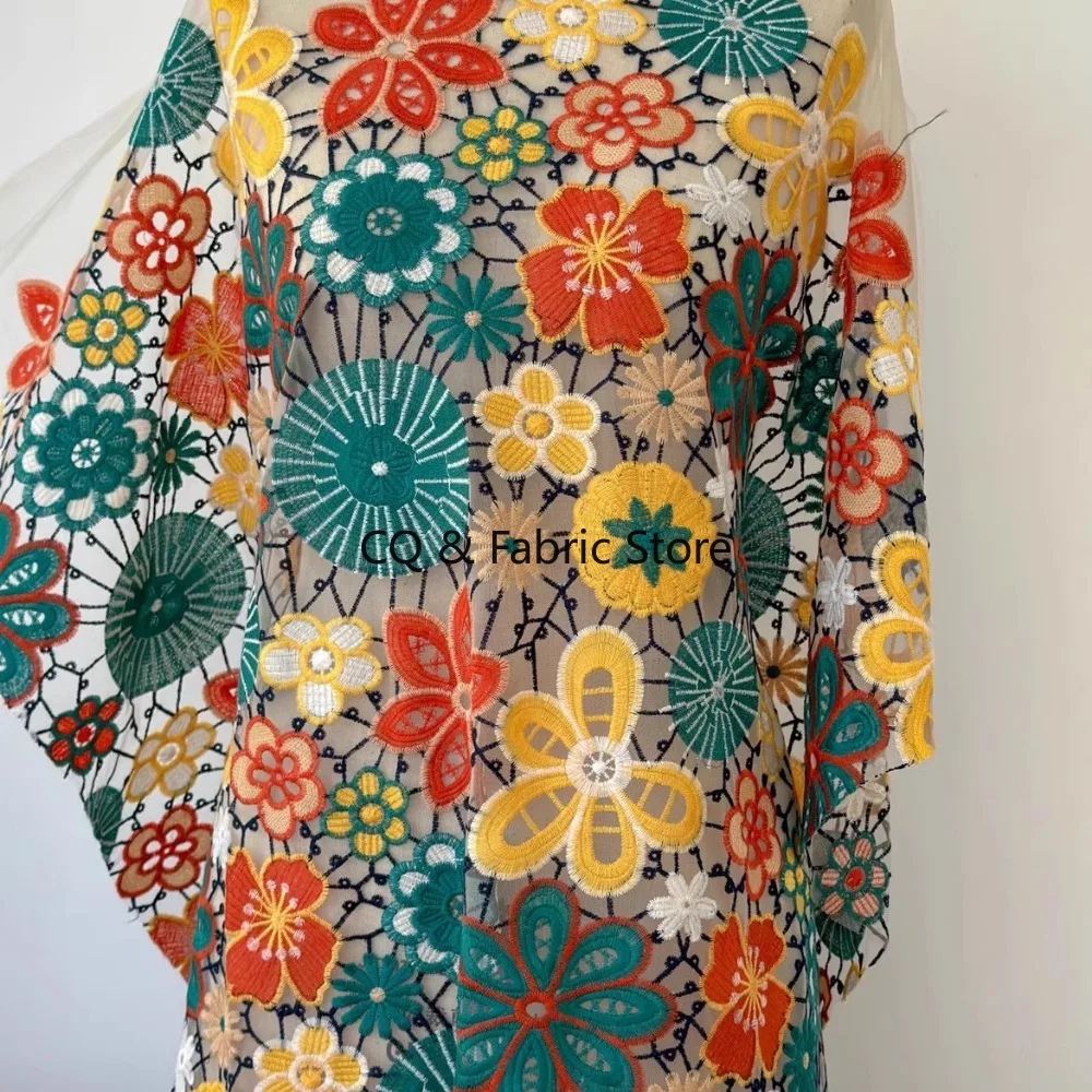 Colorful Round Embroidery Mesh Lace Fabric for DIY Cheongsam and Clothing Accessories