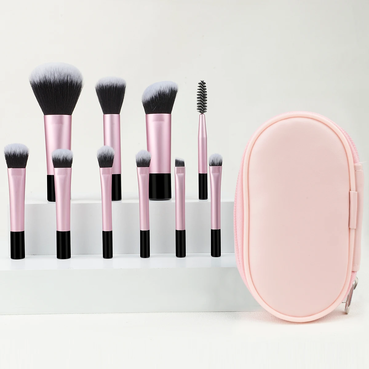 10 Pcs Mini Makeup Brush Set with Bag 10 Foundation Brushes Exquisite Girl Portable Travel Out Multifunctional Beauty Tools