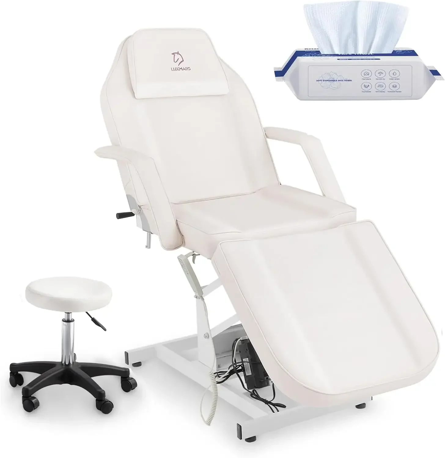 Electric Height Adjustable Facial Chair - White,Beauty Chair with Hydraulic Stool Equipment for Eyelash Extensions,Massage Chair