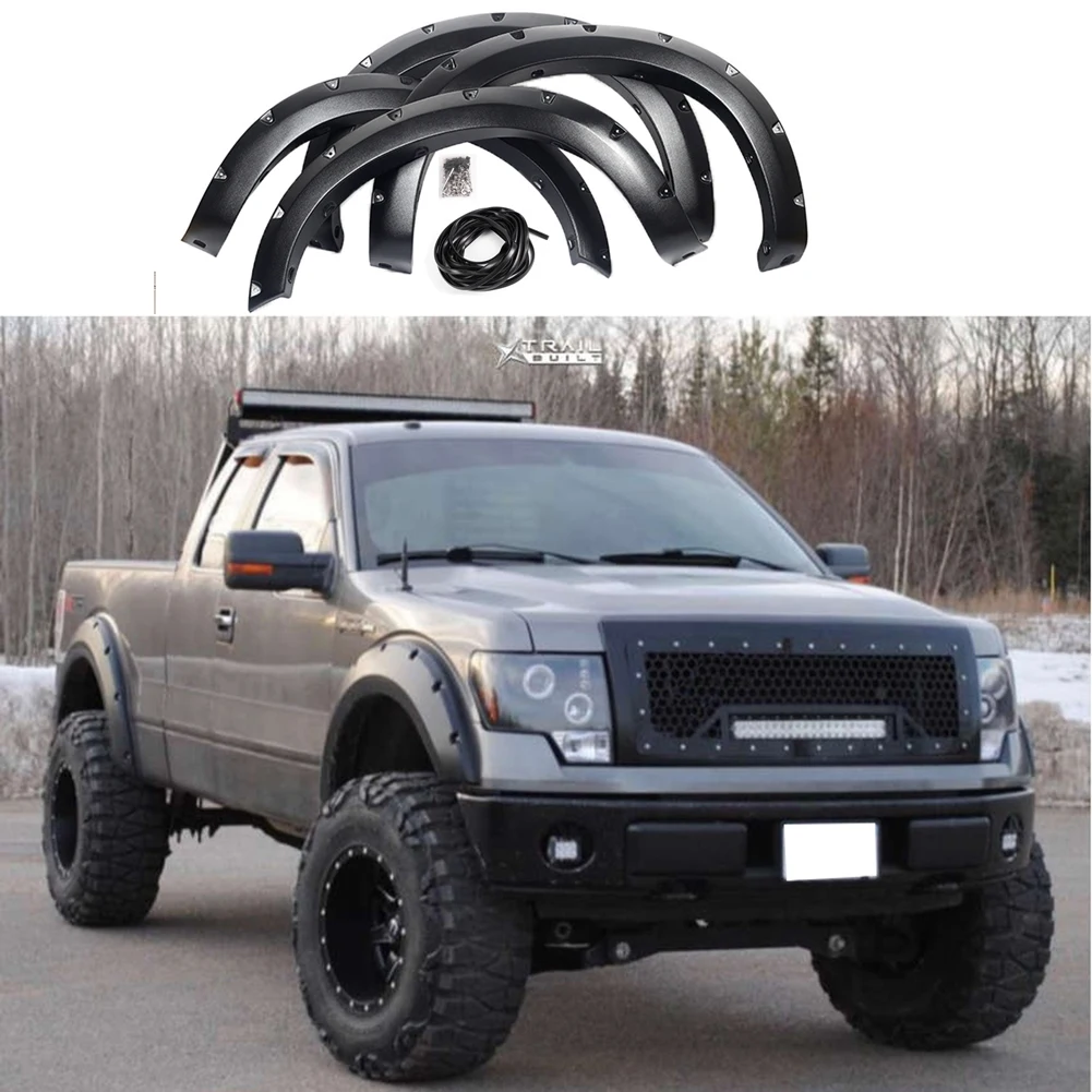 2 Front + 2 Rear Pocket Rivet Bolt On Wheel Fender Flares Car Body Parts For Ford F150 2009 2010 2011 2012 2013 2014