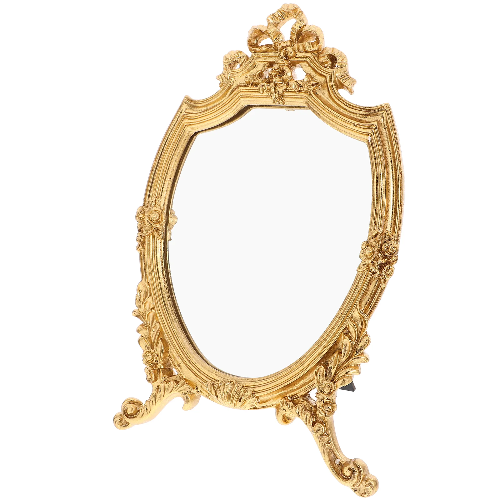 

European Style Dressing Mirror Desk Makeup Dresser Table Clear Vintage Frame Tabletop Portable Gold