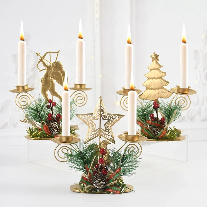 Christmas Wrought Iron Candlestick Santa Claus Elk Christmas Tree Candle Holder Home Xmas New Year Dinner Table Ornament Navidad