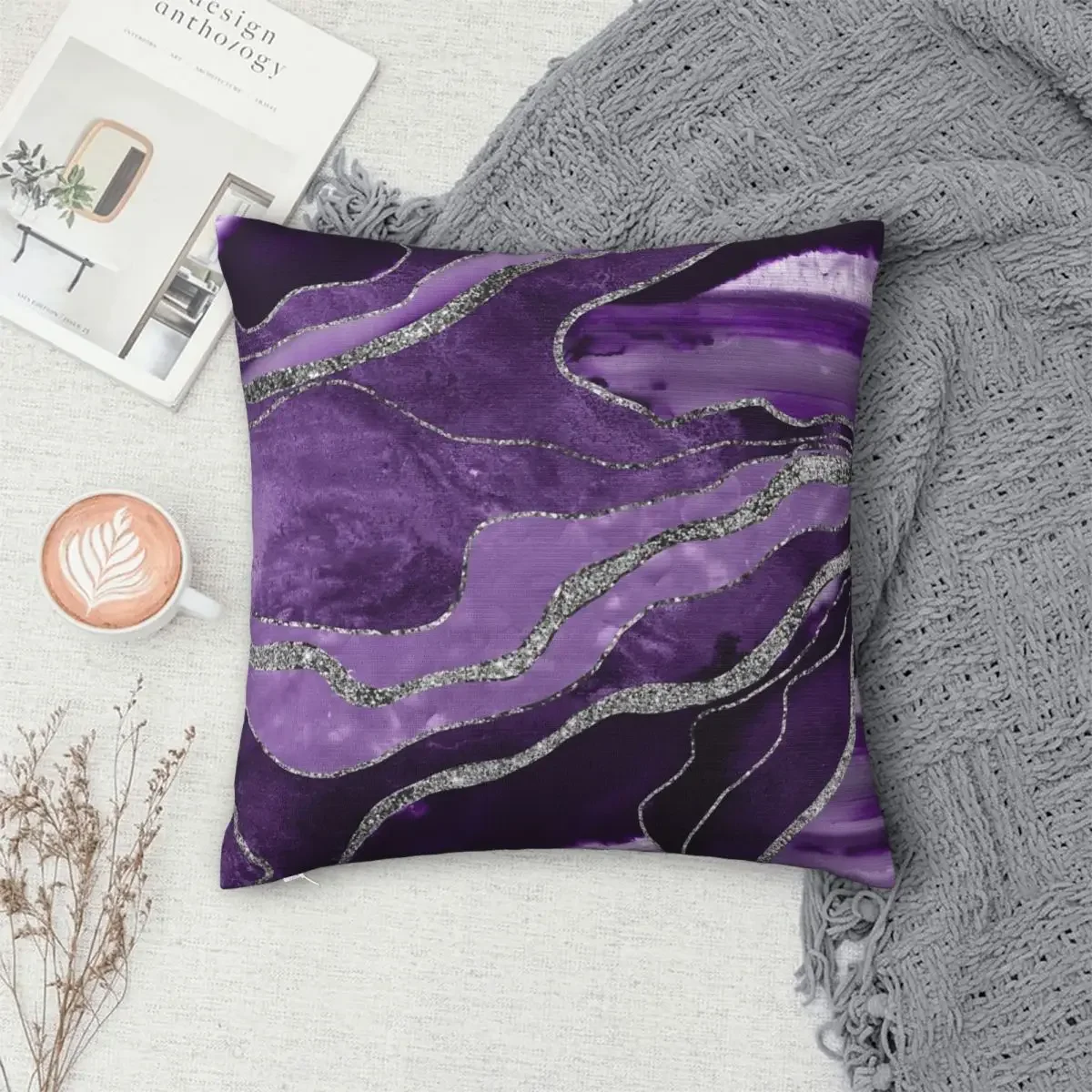 Purple Marble Agate Silver Glitter Pillowcase Polyester Pillows Cover Cushion Comfort Throw Pillow Sofa Decorative Cushions Used