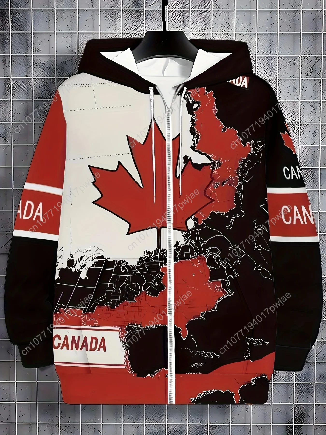 Jaket Musim Dingin Pria dengan Desain Ritsleting Daun Maple - Mantel Luar Ruangan Panjang yang Hangat, Hoodie yang Dapat Dicuci dengan Mesin untuk Musim Gugur & Musim Dingin