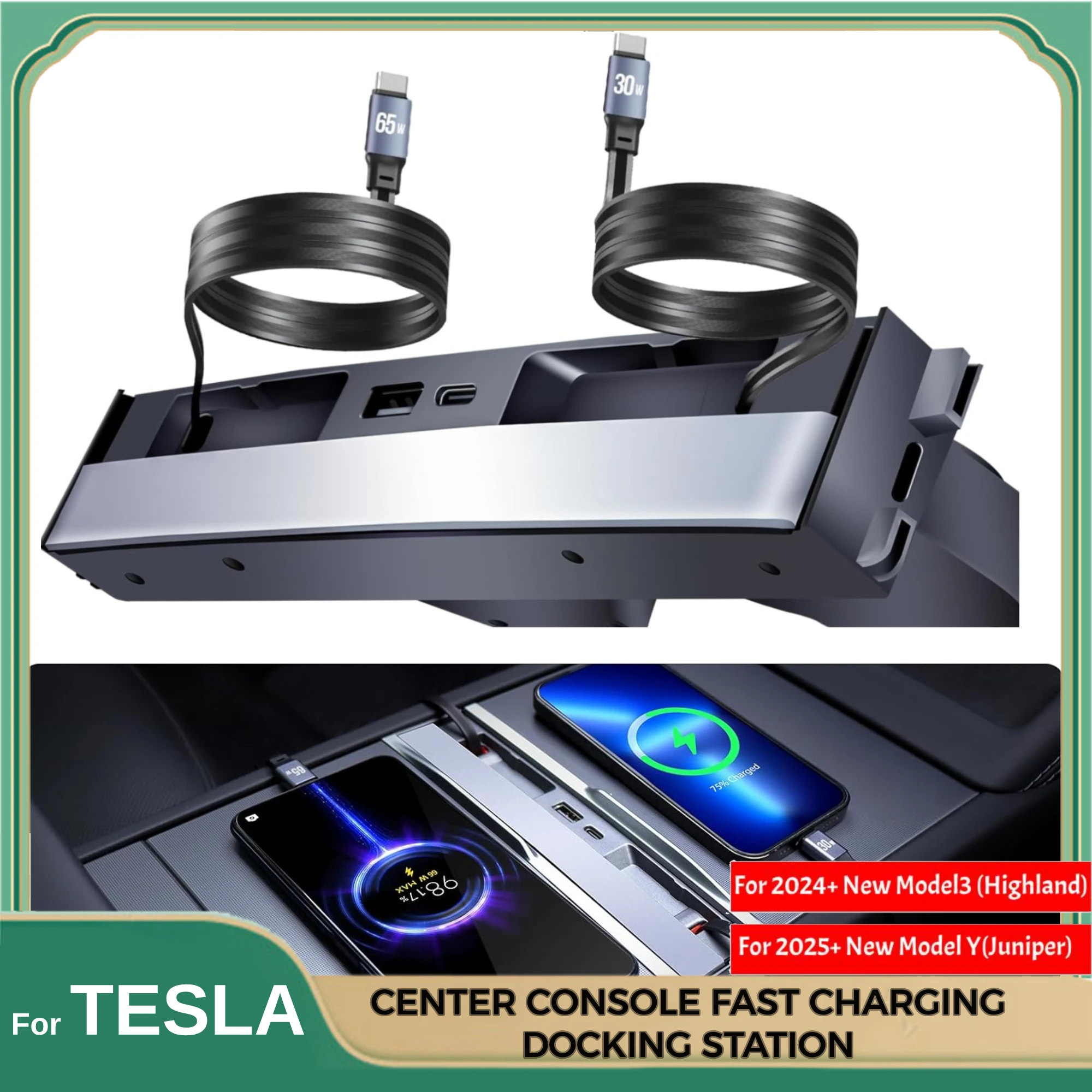 

USB-концентратор Tesla Model Y 2025 Juniper Model 3 Highland, центральная консоль, быстрое зарядное устройство, аксессуары для салона автомобиля, многопортовая док-станция