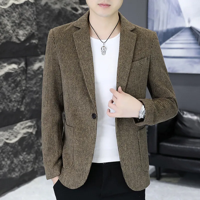 

New Men's Autumn Slim Fit Casual Striped Suiting Jaet Korean Sle Student Faion Spring Autumn Polyester Cotton Blend
