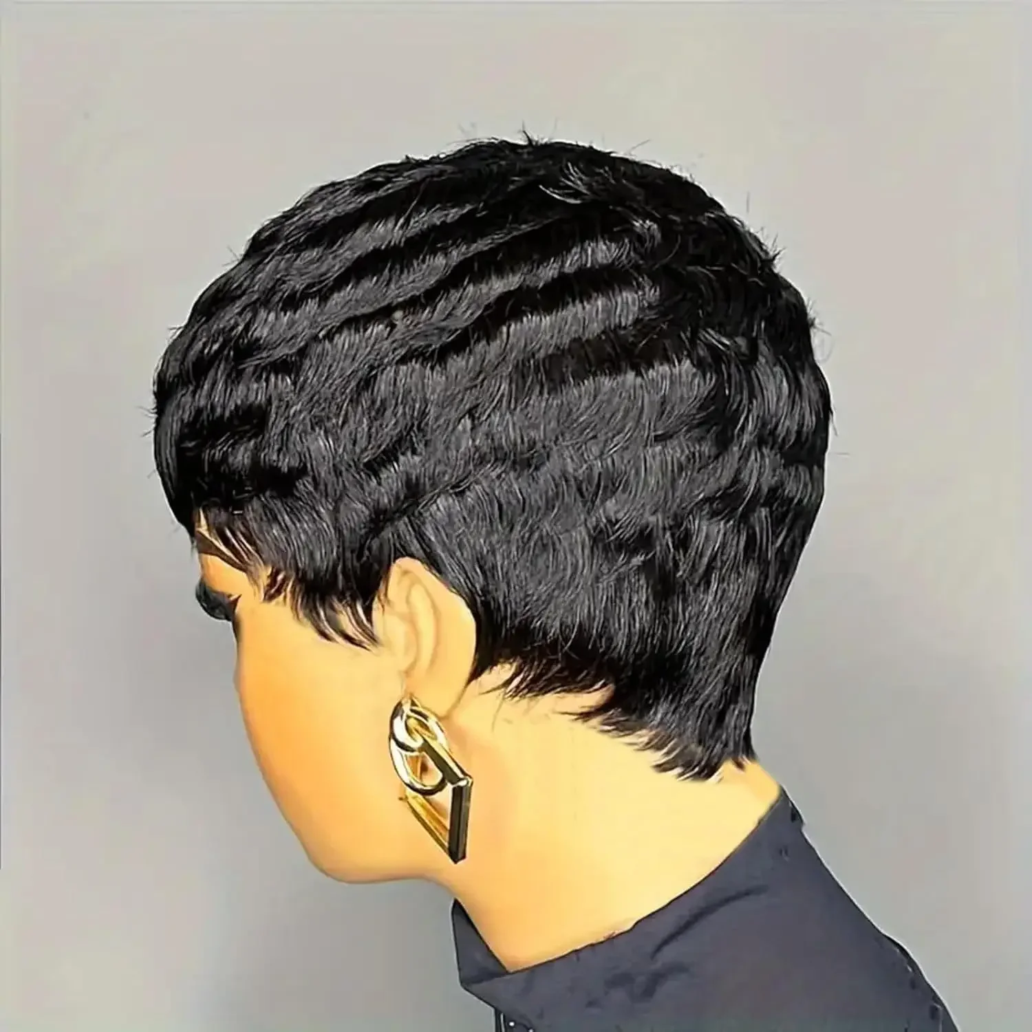 黒人女性用ウィッグ ピクシーカット 人毛ウィッグ 女性用 日常使用 ヘアシック エレガントな合成ウィッグ