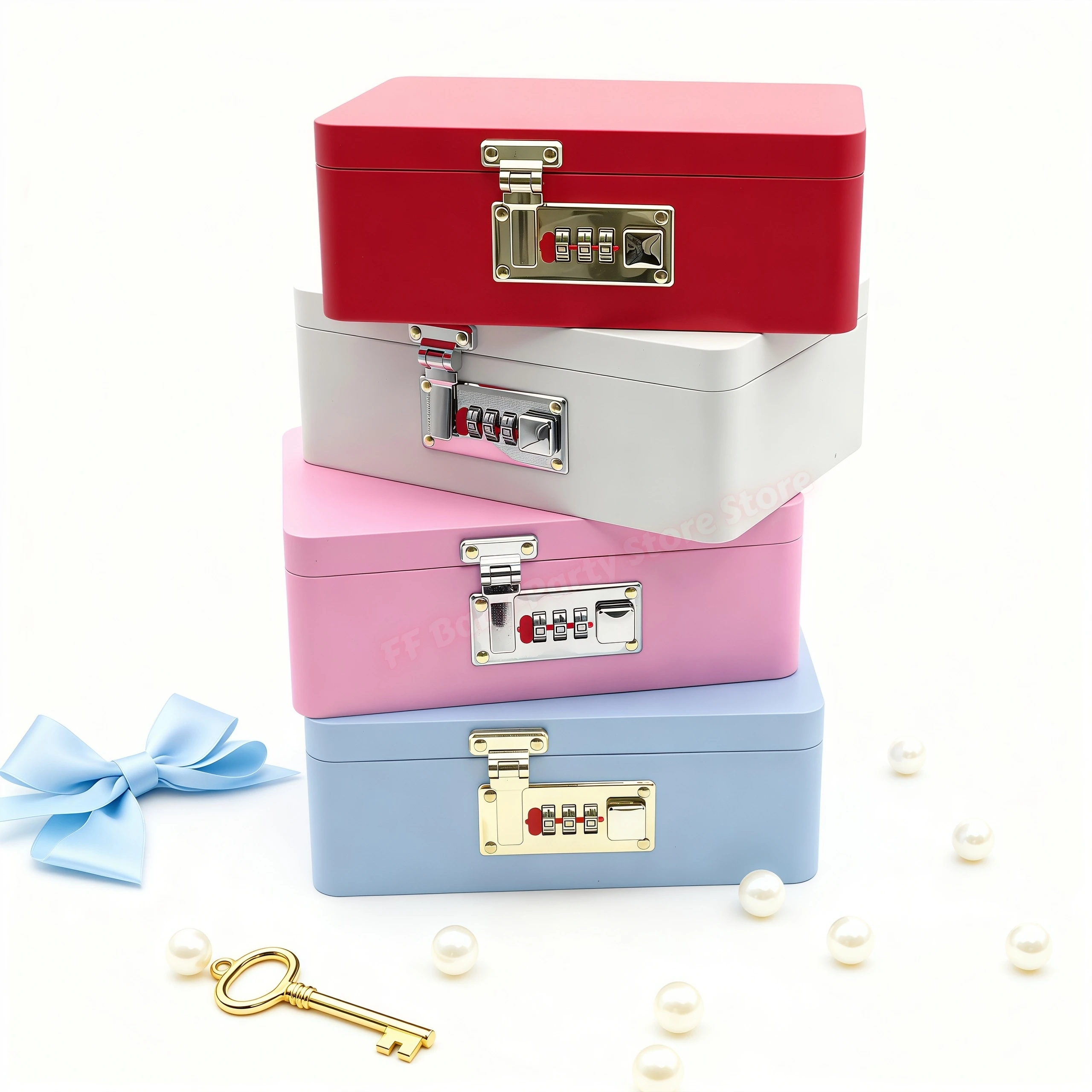 Combination Lock Password Lock Storage Box Metal Construction Flip Top Design Key Safe Box Rectangular Shape Initial Password