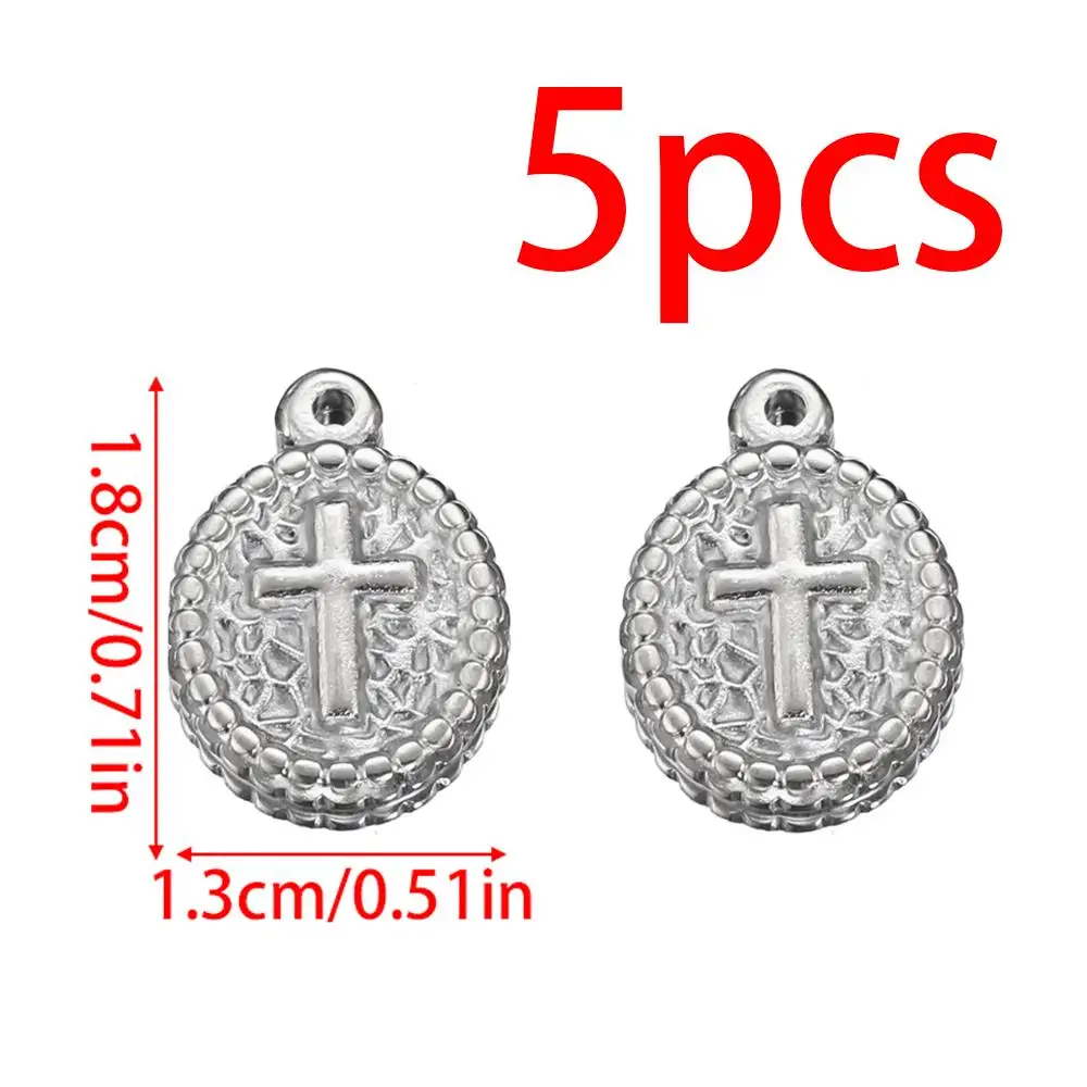 5 Pieces of Stainless Steel Vintage Embossed Oval Cross Pendant DIY Earrings Necklace Jewelry Making Accessories