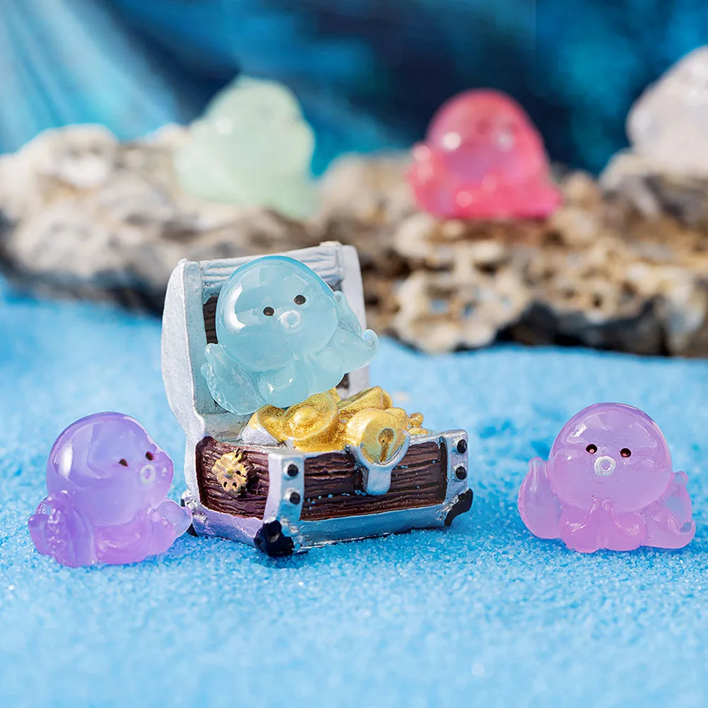 

10Pcs Resin Octopus Decor Mini Luminous Figurines for Home Office Fish Tank Landscape Miniature Octopus Figurine
