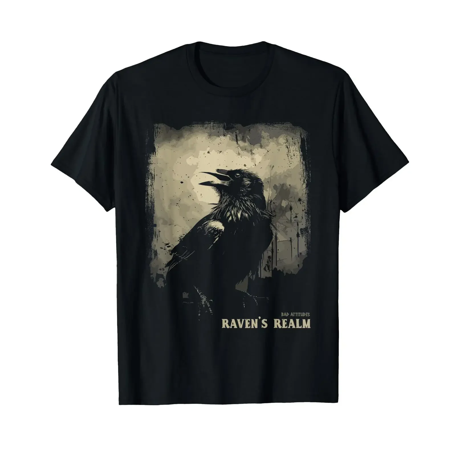 Raven's Realm Gothic Raven Crow Goth Dark Art Grunge T Shirt black vintage Washed Versatile Slightly Comfortable homme Stylish