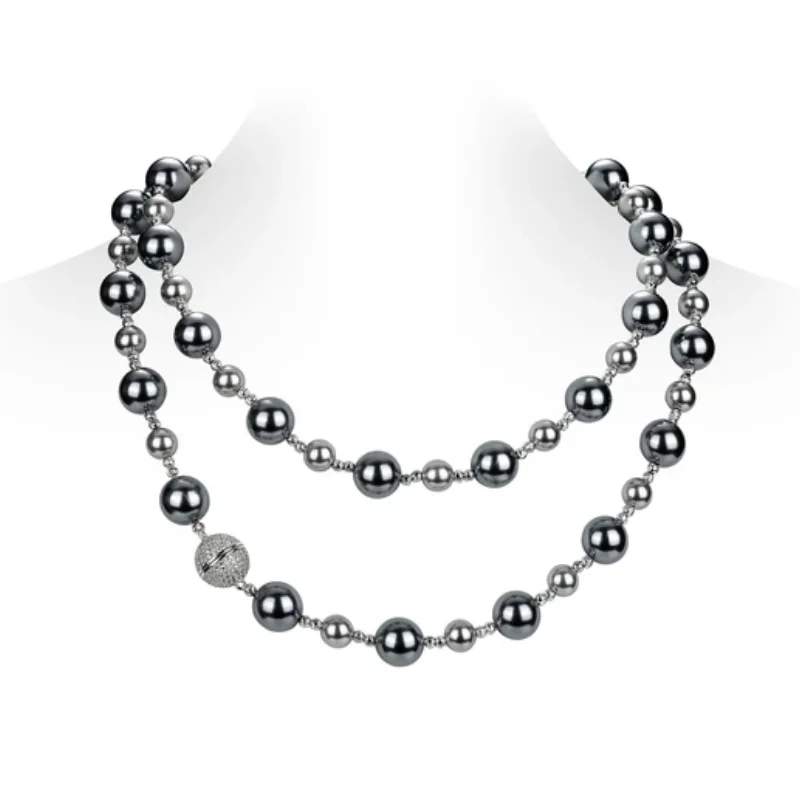 CAMEO Long Chain 925 Silver Synthetic Zircon Gray Shell Pearl Multi-layer Fashion Simple Necklace