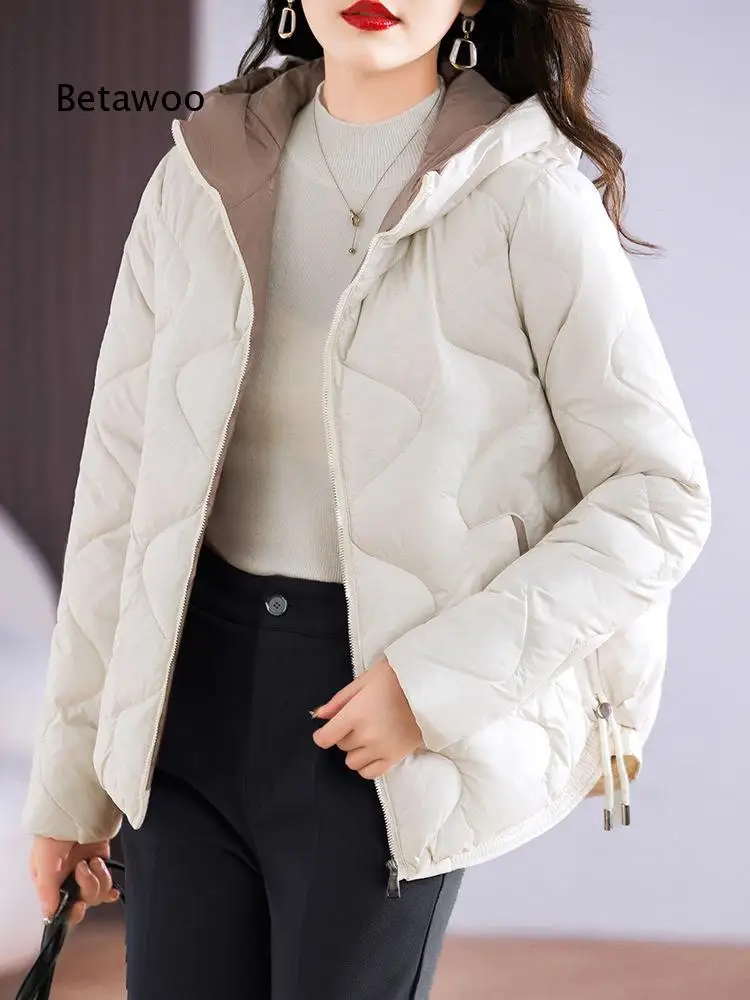 Women Autumn Winter Warm Quilted Padded Jacket Hooded Zip Up Long Sleeve Drawstring Hem Side Pocket Loose Casual Outerwear