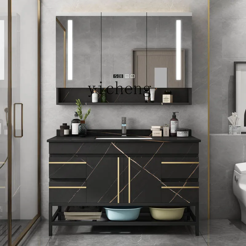 

Light Luxury Washbasin Cabinet Combination Solid Wood Wash Basin Basin Smart Mirror Cabinet