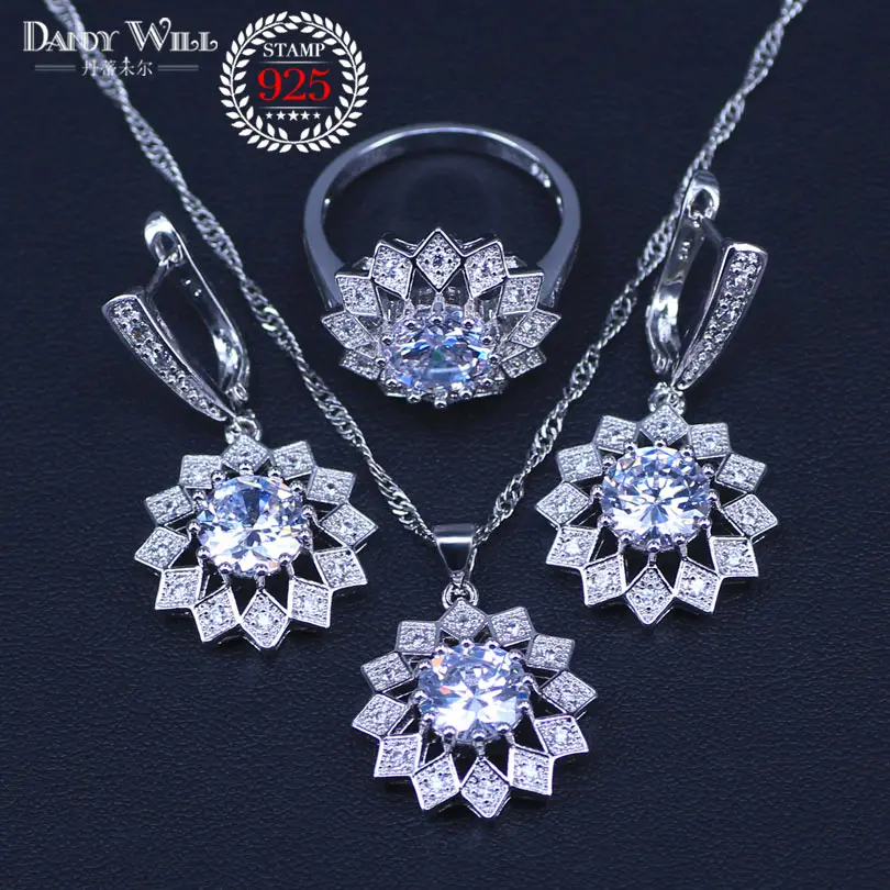 many colors sunflower silver 925 costume jewelry for women drop earrings necklace with ring bridal jewelry