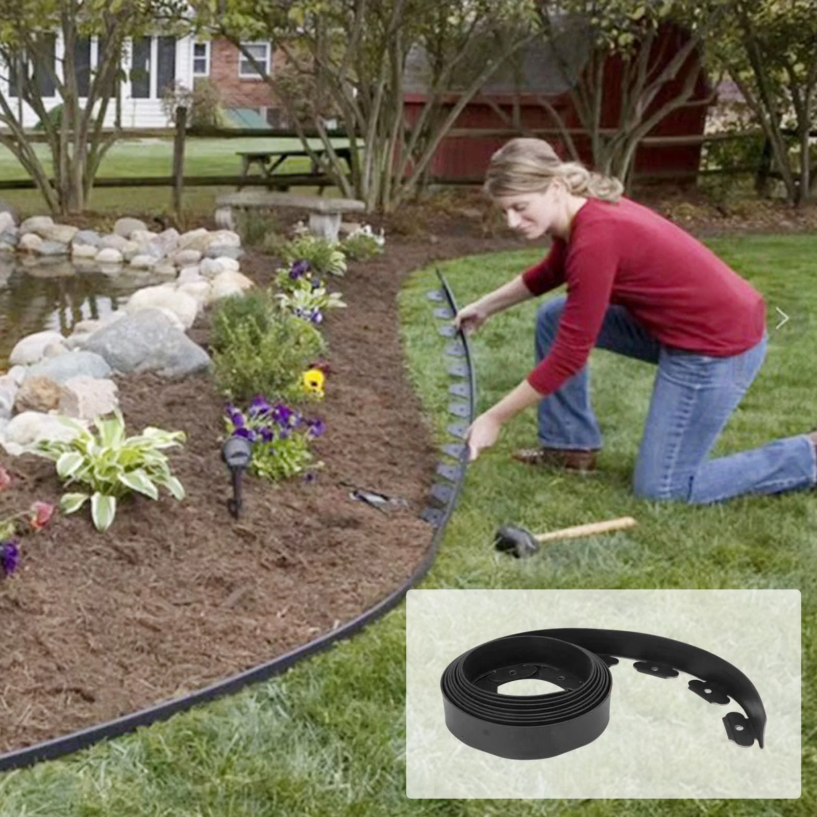

Landscape Edging Kit Easy To Install Kit Weatherproof Flexible Easy To Cut with 30 Spikes for Garden
