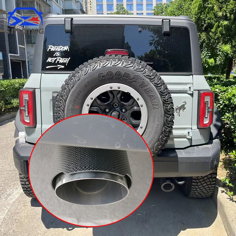 

car exhaust tip muffler end pipe protector stainless steel tail decoration carbon fiber tip For Ford Bronco 6th Gen. 2021-2022