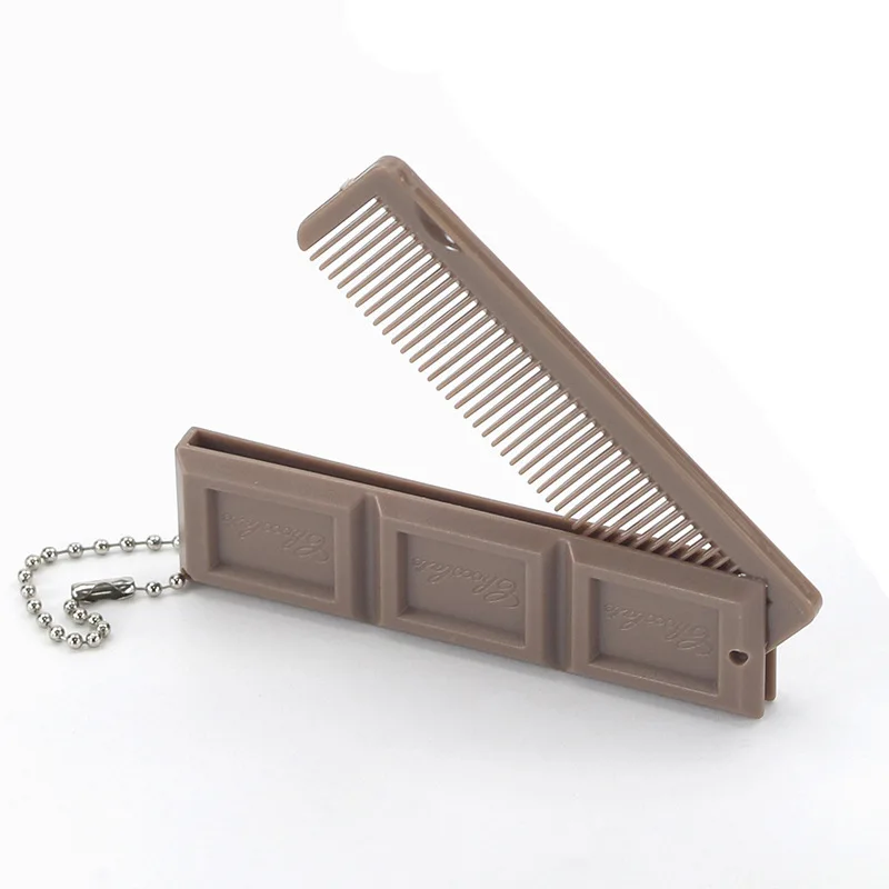 1 Stück Niedlicher Schokoladenriegel-förmiger Taschenkamm mit Spiegel Tragbare Mini-Haarbürste für Frauen und Mädchen Reise- und Alltags-Haarpflegewerkzeug – Detail 6