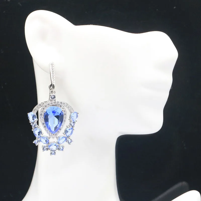 47x26mm Bohemia Design 8.8g Pink Kunzite Tanzanite CZ Infinity Anniversary Silver Earrings