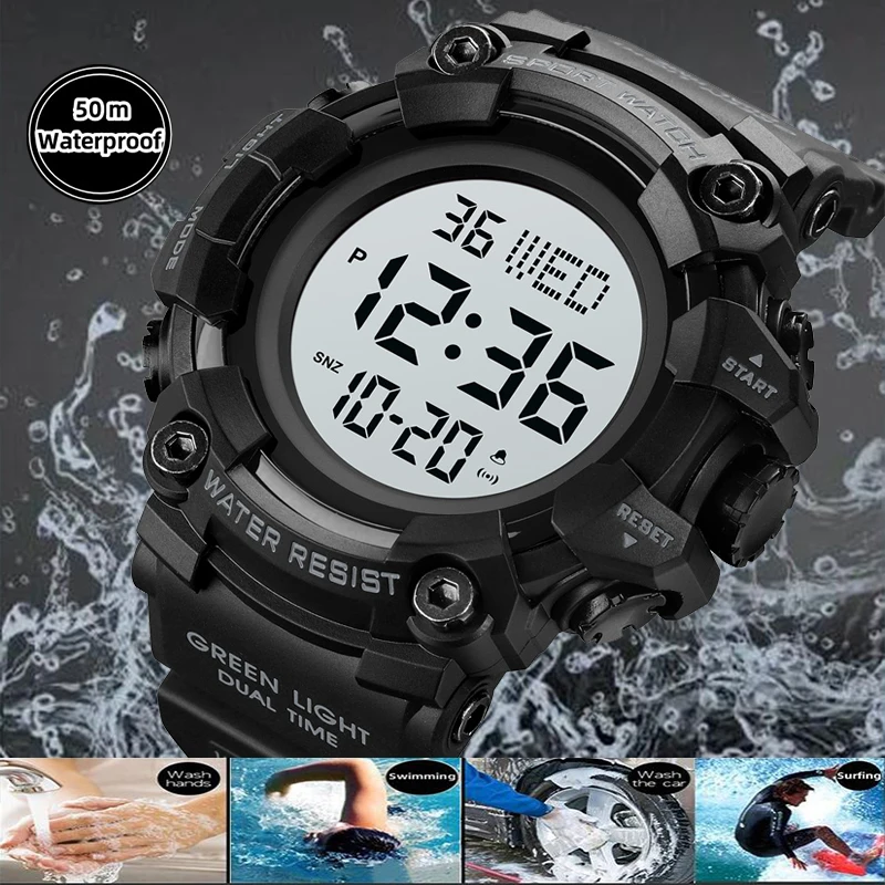 Skmei Men\'s Military Watches Fashion Big Dial Digital Wristwatch Luxury Outdoor Sports Dual Time Led Waterproof Alarm Clock