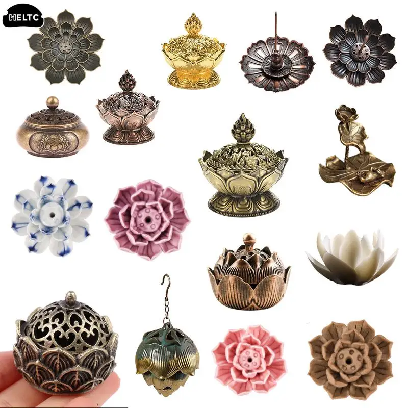 24Styles Creative Lotus Shape Hanging Ball Backflow Incense Burner Ceramic Aromatherapy Furnace Hollow Incense Holder Home Decor