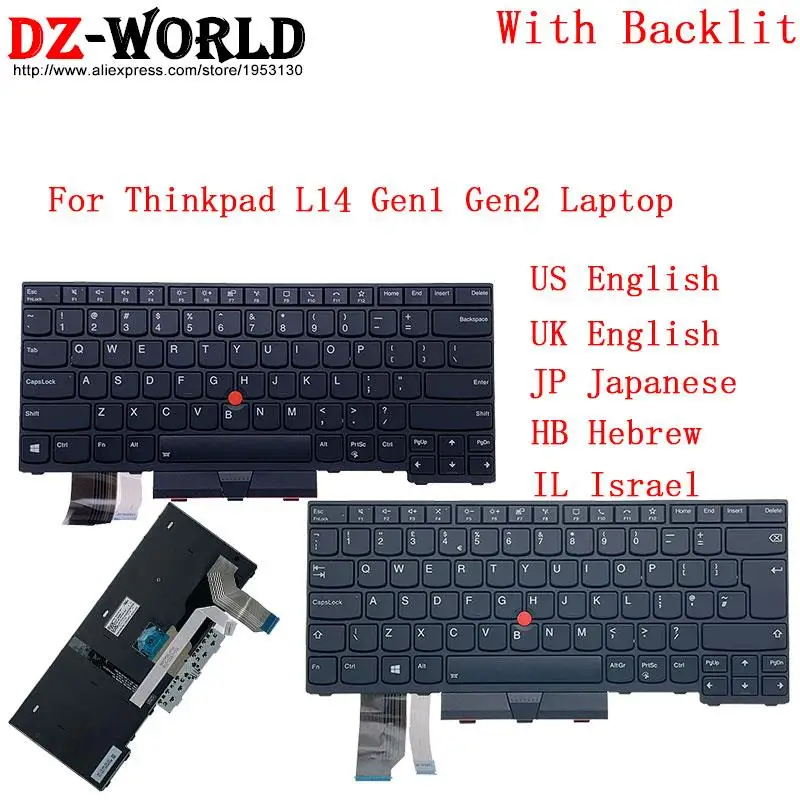 Backlight Keyboard for Lenovo Thinkpad L14  Gen1 Gen2 G1 G2 Laptop US UK English JP Japanese HB Hebrew IL Israel