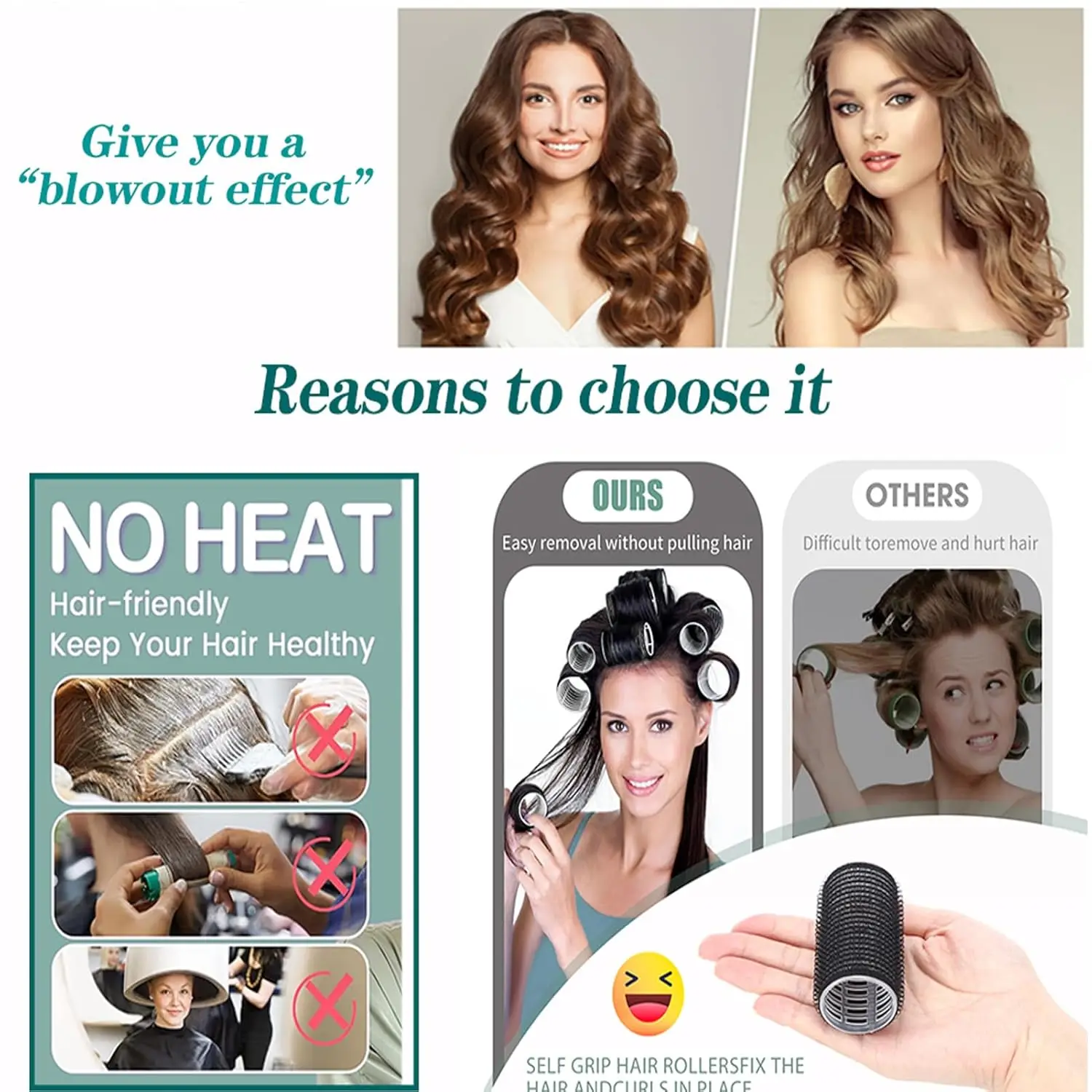 طقم مكواة تجعيد حرارية مكون من 18 قطعة، 3 مقاسات مع 18 مشبكًا ومشط واحد، فيلكرو ذاتي القبضة للصالونات والسفر