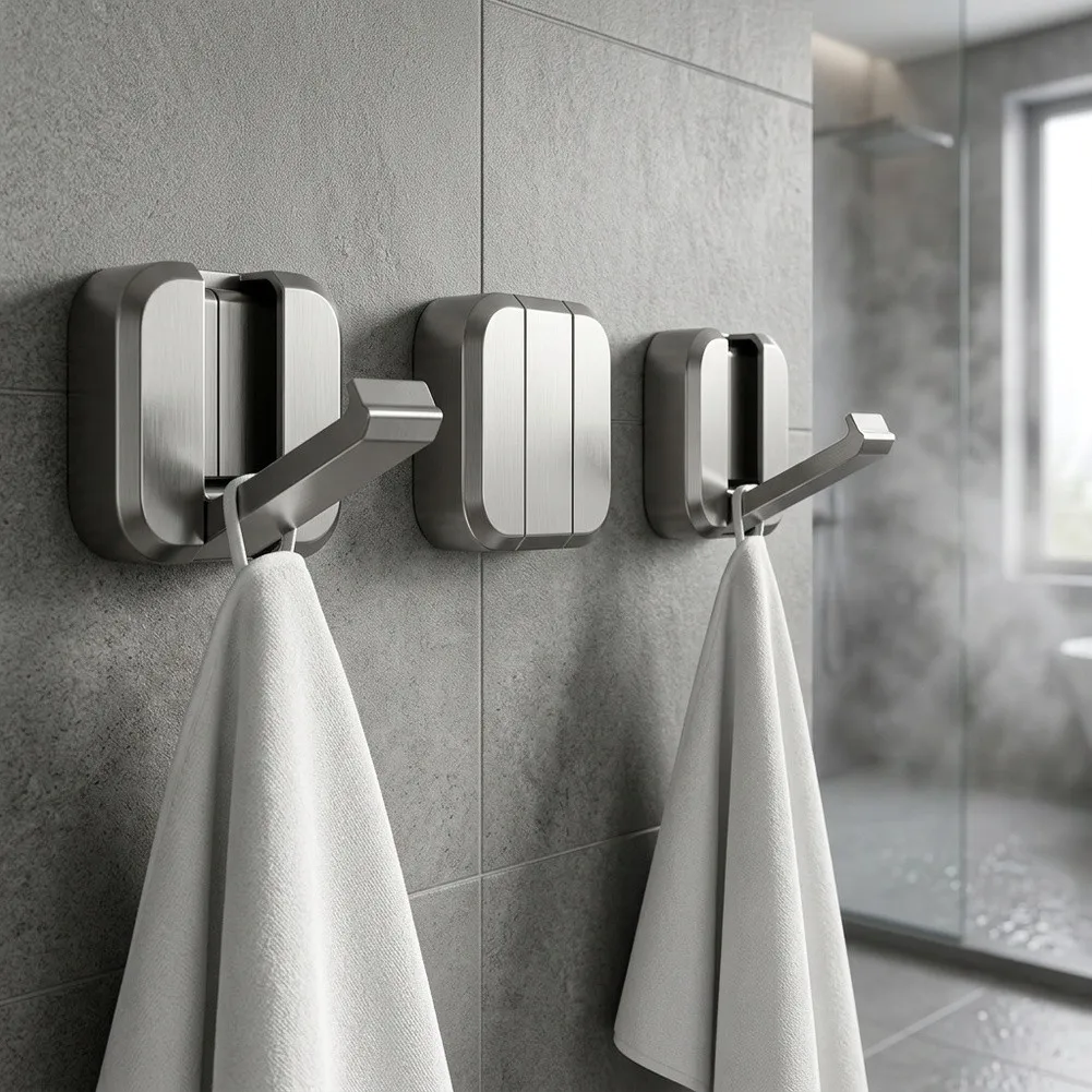 3Pcs Foldable Wall Hooks Heavy-Duty Space Saving Aluminum Bathroom Hanger With Magnetic Stability For Towels And Hats