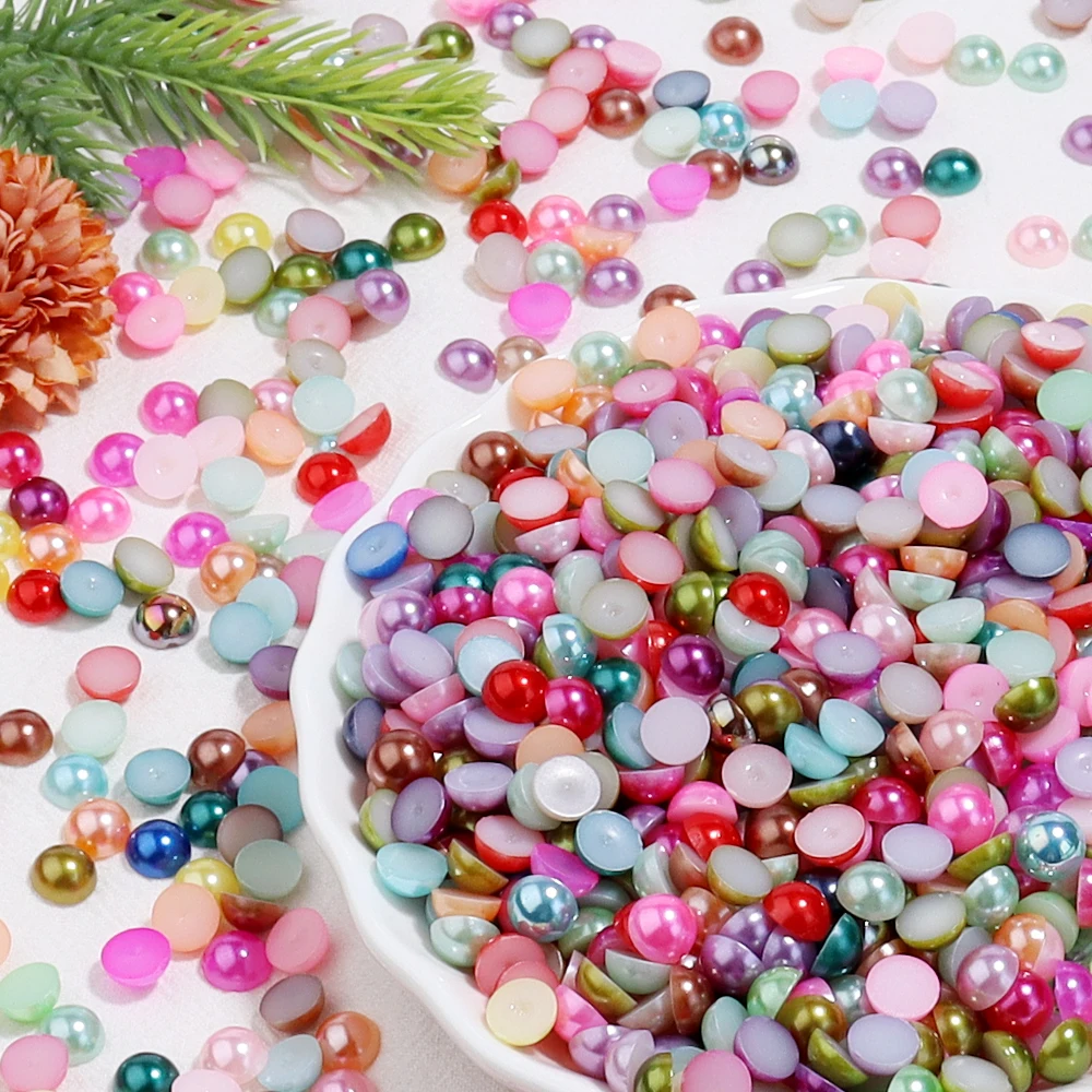 Imitation Pearl Beads Flat Back 2 3 4 5 6 8 10 12 14 mm Color Cabochon Half Round Beads for Jewelry Making Nail DIY Decoration