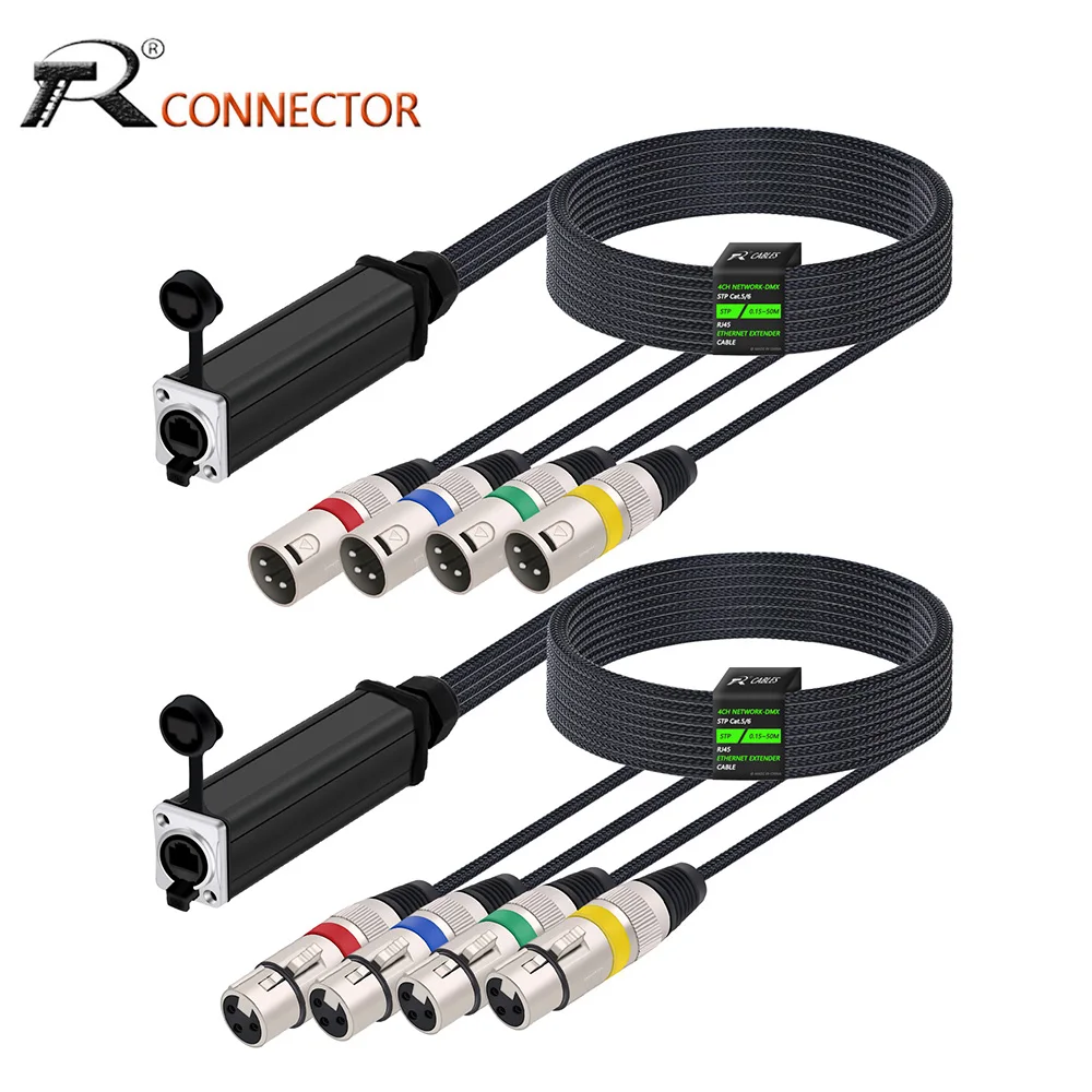 XLR to Ethercon Cable,RJ45 to 4 Channel 3Pin Multi Network Receiver with Cat5/6 Network Receiver for Stage and Recording Studio