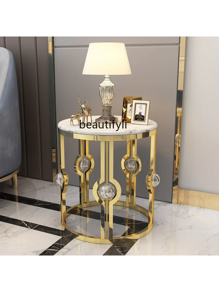 Decorative Small round Table Marble Corner Table Modern Light Luxury Gold-Plated Stainless Steel American Hotel Side Table