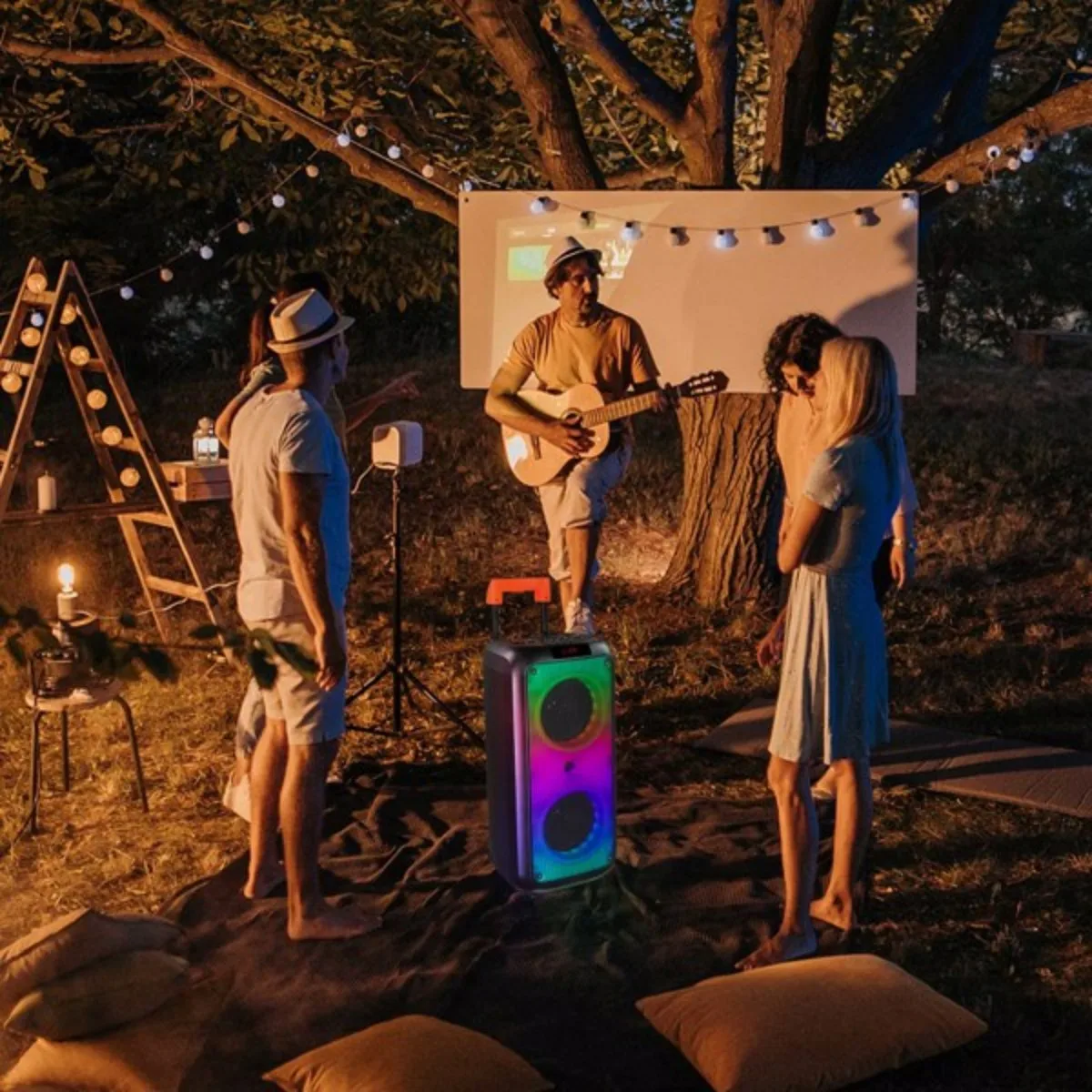 Alto-falante portátil sem fio de karaokê Bluetooth de 8 polegadas com TF/USB/AUX/FM/TWS, luz de discoteca LED, Bluetooth 5.0 para festa em casa ao ar livre
