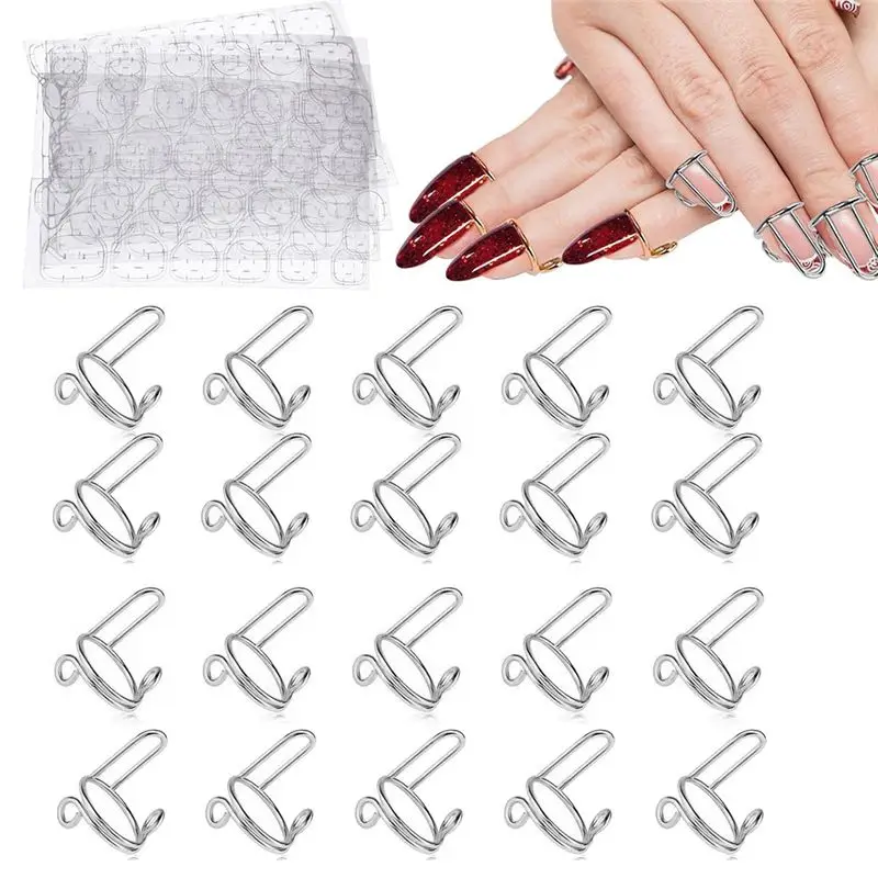 Reusable Detachable Women Gift Ring Set, 20PCS Adjustable Nail Rings With Adhesive Nail Tabs Silver