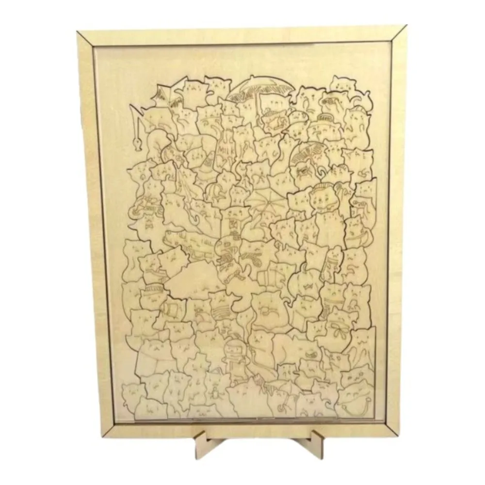 

108 Piece Wooden Jigsaw Puzzle Irregular Shapes Stress Relief Wooden Cat Puzzle Educational Thinking Training