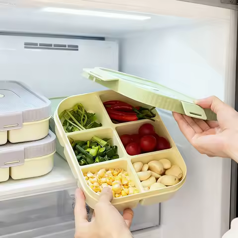 3/4/6 Grid Stackable Food Fresh-Keeping Box Refrigerator Sealed Food Storage Box Kitchen Organizer Frozen Meat Storage Container