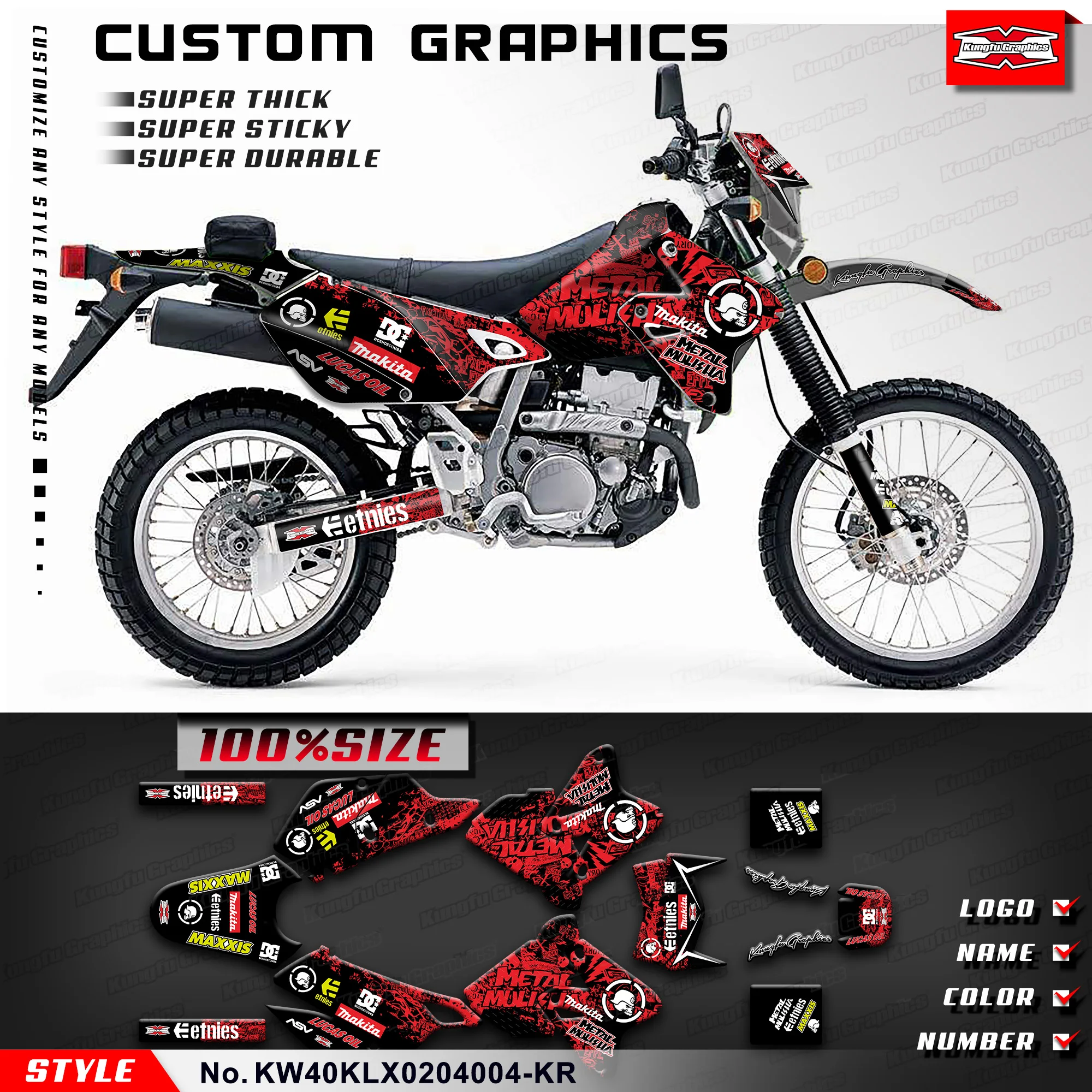 

KUNGFU GRAPHICS Sticker Vinyl Kit for Kawasaki KLX400R KLX 400 R 2002 2003 2004 / DRZ 400 SM / DRZ 400 Enduro, KW40KLX0204004-KR