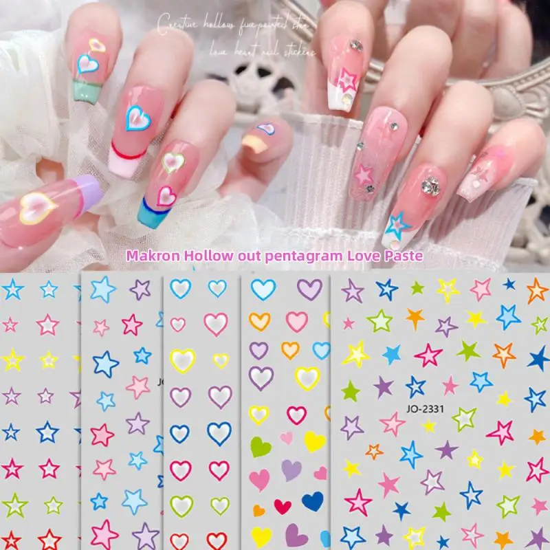 pack 12colors laser colorful five-pointed star Designs Gummed 3D Nail Stickers Decals Makep Art Decorations