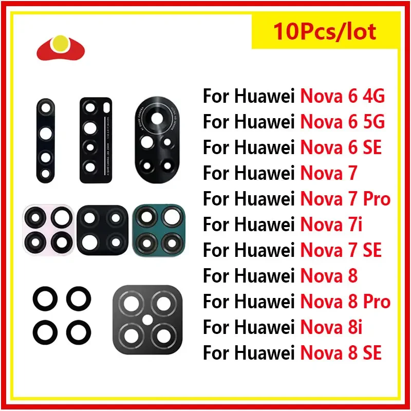 10Pcs For Huawei Nova 8 7 Pro 8 6 Se Nova 6 4G 5G 7i 8i Back Rear Camera Lens Glass with Adhensive Sticker