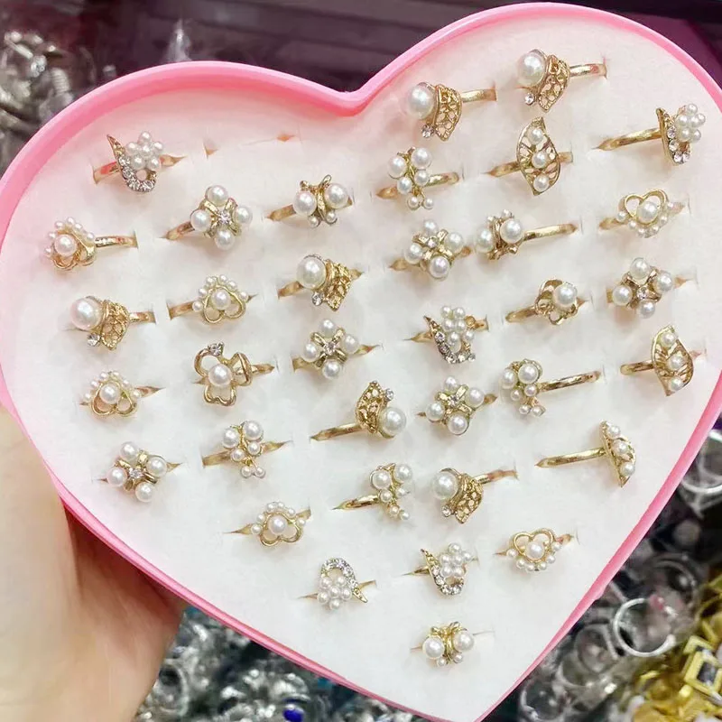 Gift  Box 12Pcs Mixed Style Crystal Assorted Flower Animal Adjustable Rings Kids Girls Party Gift Fashion Finger Jewelry