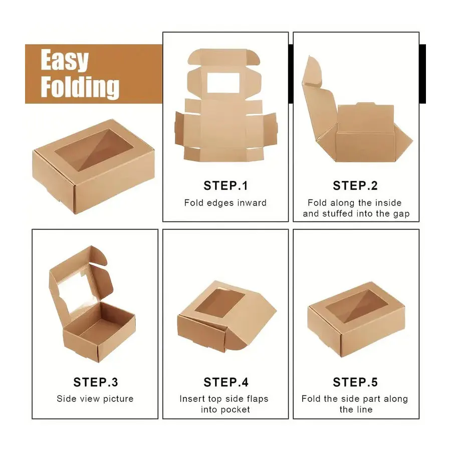 10/30 Stück kleine Geschenkboxen aus Kraftpapier, handgefertigt, für Hochzeiten, Partys und Geburtstage (mit Aufklebern) – Detail 5