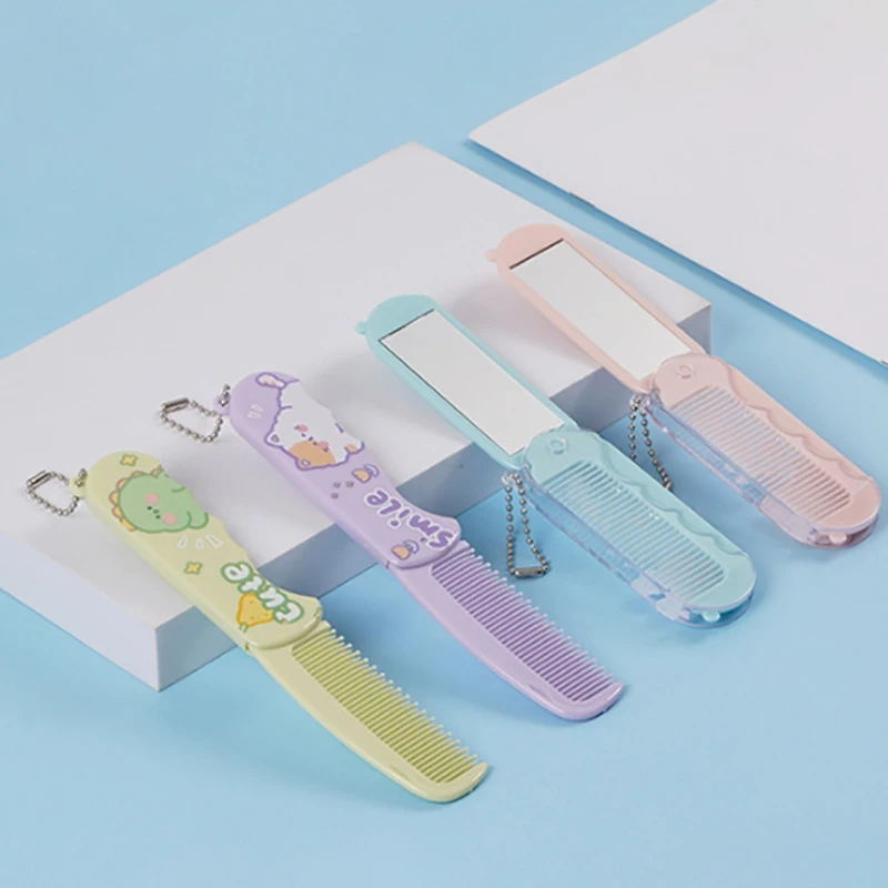 1Pcs Random Folding Portable Makeup Cute Comb Mirror Handheld Cartoon Portable Looking Necessity Makeup Gadgets Girls Gift