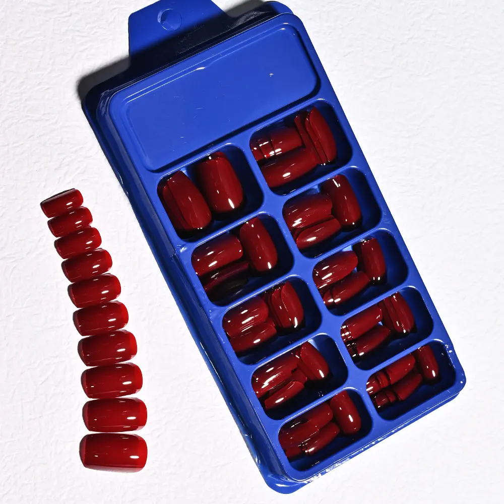 120 Stück glänzende, rosarote, quadratische Press-On-Nägel, weiche Gel-Nägel in mittelrotem Farbton, künstliche Nägel, vollständige Abdeckung, handgefertigte rosarote Acryl-Kunstnägel S@7 – Detail 9