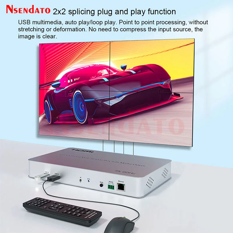 4K 60hz 2x2 نقطة إلى نقطة متعددة الشاشات HDMI صندوق الربط مع مشغل الوسائط HDMI ل U القرص العمودي شاشة أفقية الربط