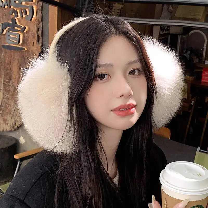 Real Fox Fur Earmuffs Women Winter Thickened Warm Ear Covers Women Natural Fur Fluffy Earmuffs Female Ear Protection Earmuffs