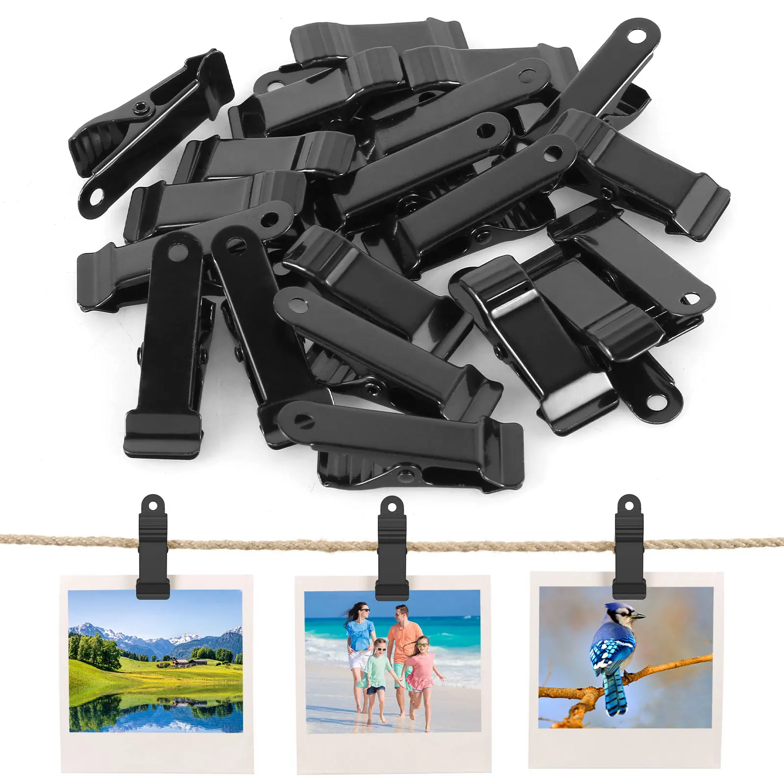 20Pcs Mini Spring Clamp Metal Photo Alligator Clamps Anti-Slip Black Small Spring Clips Multifunctional Crafts Clamps Sturdy