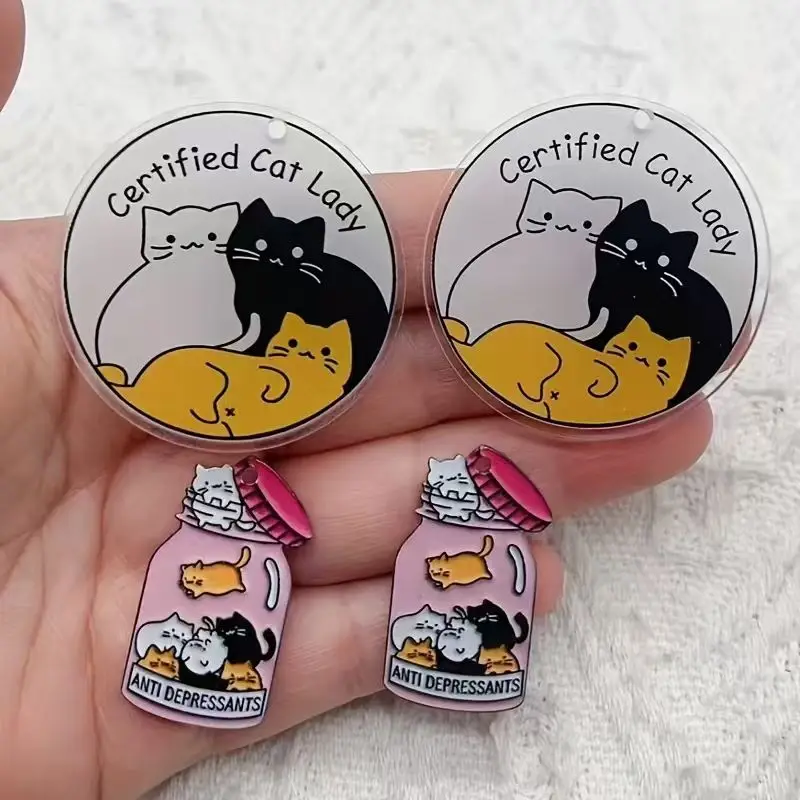 10pcs acrylic cute cat pendant, DIY jewelry making earrings necklace keychain accessories view 4